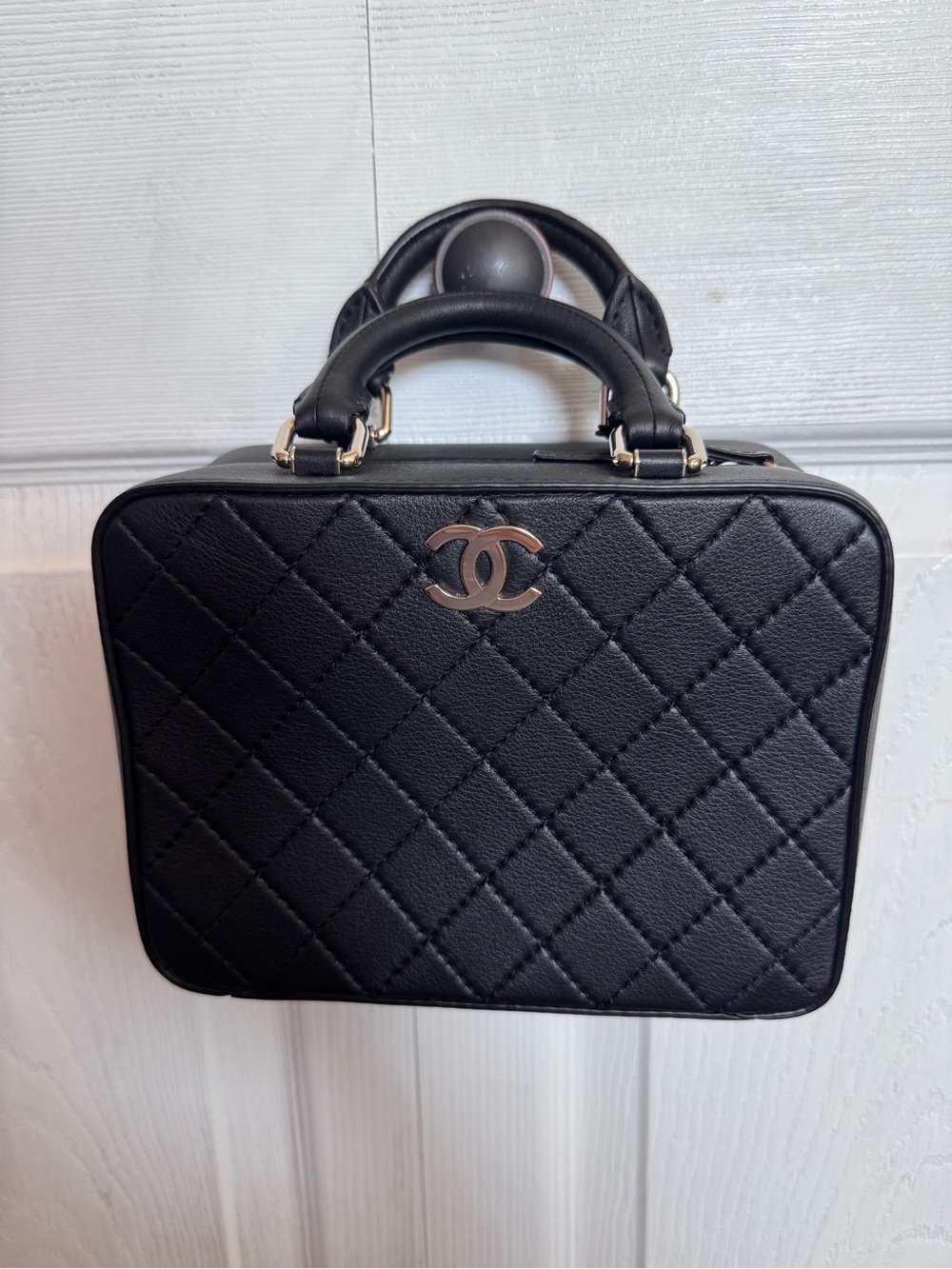 CHANEL Black Quilted Vanity Case with Top Handle